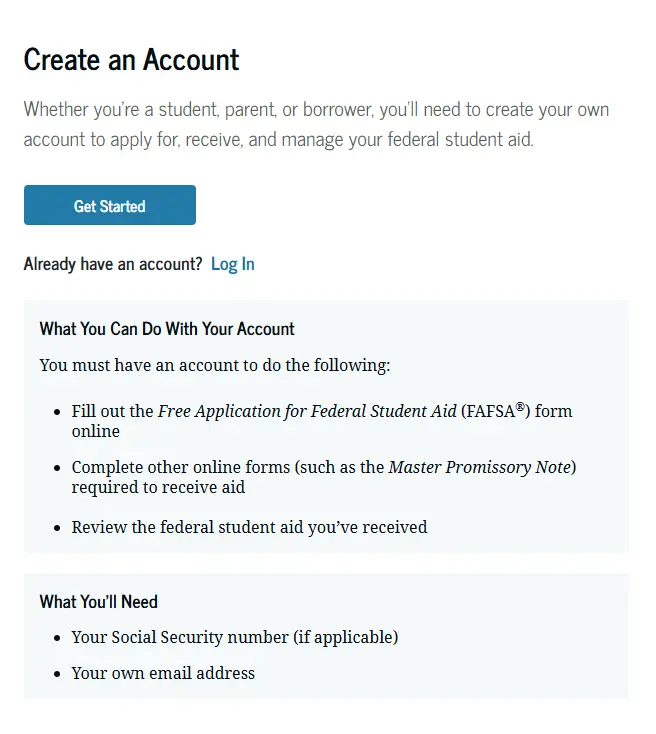 Creating Fafsa Account