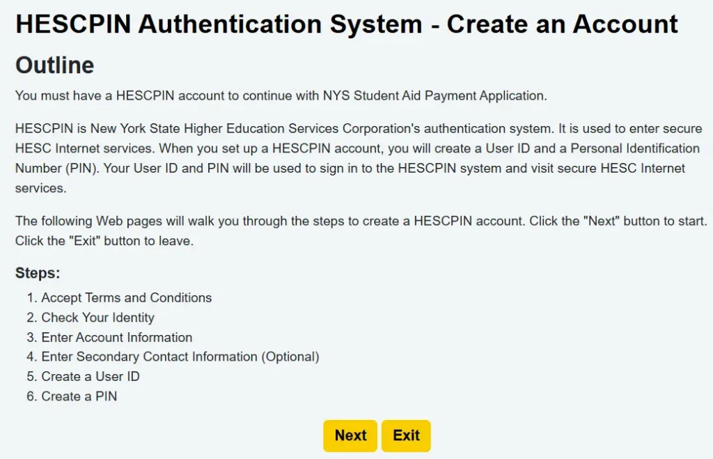 HESC Registration requirements for TAP application