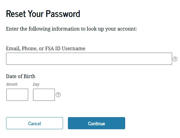 Resetting password of fasfa